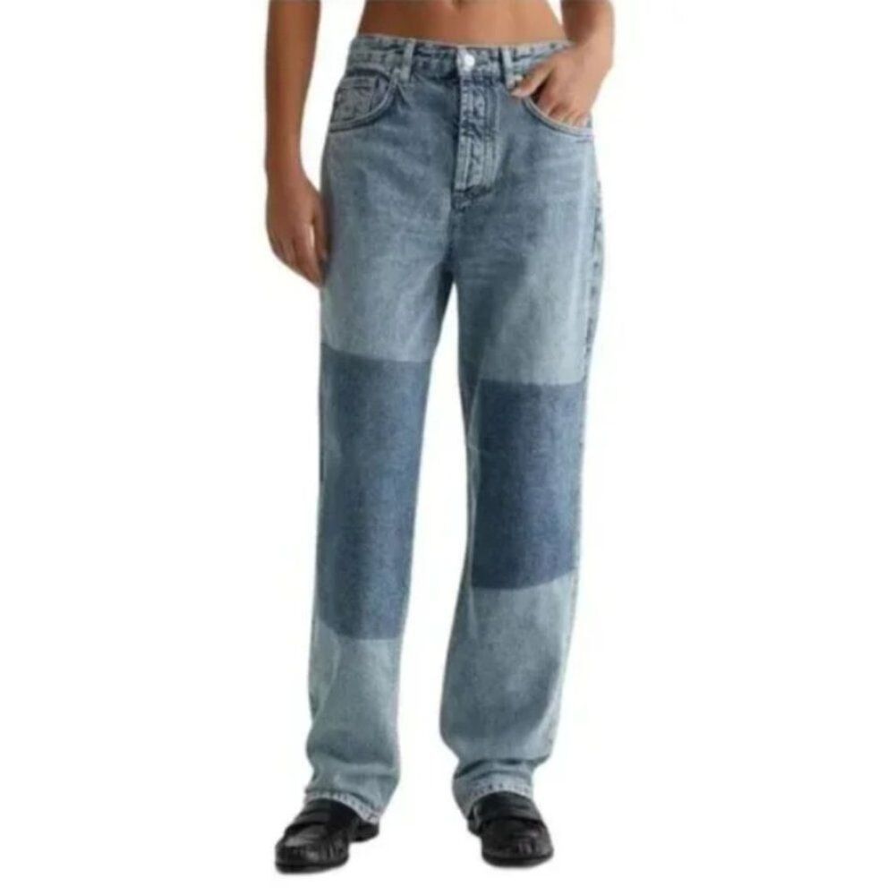 AG Women's Jeans Clove Patched Relaxed Fit Straight Leg Jeans in Nomad size 28
